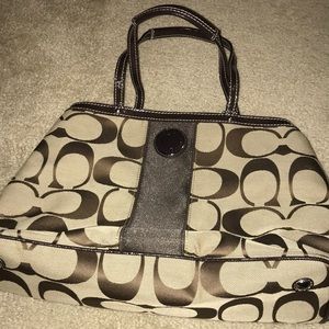 Tan and Brown Carryall Coach Bag